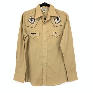 VTG Rocking K Ranchwear Kennington Western Shirt Mens M Tan Beaded Snap Button